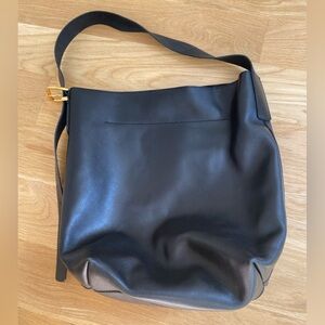 Madewell Essential Black Leather Bucket Tote.